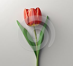 Brilliant blooms: 3d realism of a stunning single stem tulip on a pure white canvas.