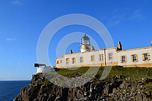 Brilliant Blue Skies Behind Neist Point Lighthouse in Scotland