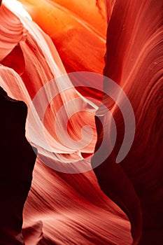 Brilliant colors of Upper Antelope Canyon, the famous slot canyon in the Navajo reservation near Page, Arizona, USA.