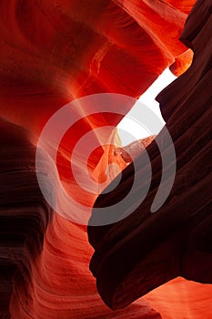 Brilliant colors of Upper Antelope Canyon, the famous slot canyon in the Navajo reservation near Page, Arizona, USA.