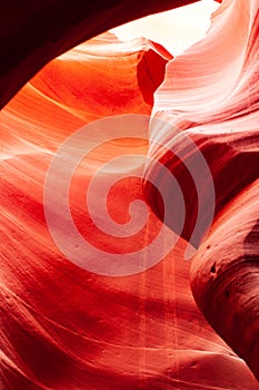 Brilliant colors of Upper Antelope Canyon, the famous slot canyon in the Navajo reservation near Page, Arizona, USA.