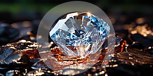A brilliant diamond sparkling in sunlight, like a fiery mete photo