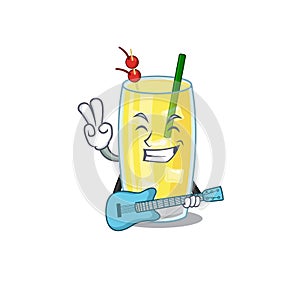 Brilliant musician of pina colada cocktail cartoon design playing music with a guitar