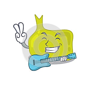 Brilliant musician of pituitary cartoon design playing music with a guitar