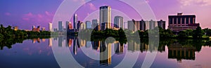Brilliant Once in a lifetime Austin Skyline Cityscape Reflections Sunrise Pink Clouds photo