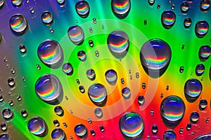 Brilliant rainbow of colors on metallic surface and inside water droplets background asset