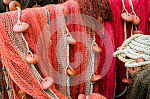 Brilliant red fishing nets