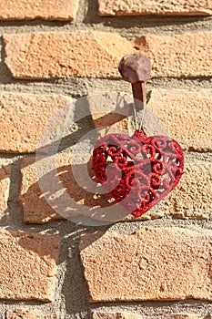 Brilliant red shape of heart as decoration for christmas hanging