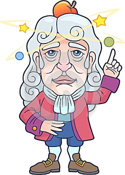 Brilliant scientist physicist Isaac Newton, funny illustration