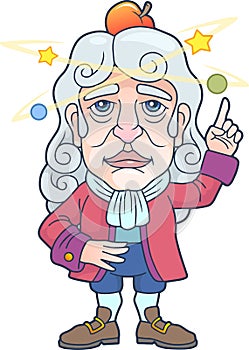 Brilliant scientist physicist Isaac Newton, funny illustration photo