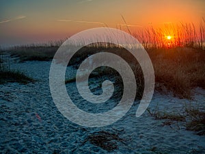 A brilliant sunrise over an empty beach on Hilton Head Island