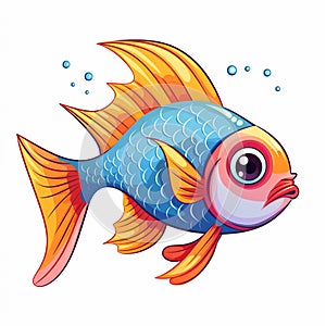 Brilliant tropical fish swimming in tank illustration