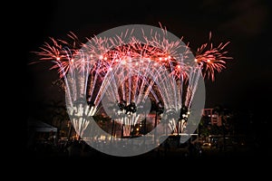 Brilliant unique spectacular Singapore National Day fireworks displays at Woodlands heartland, HDB flats crowd in background