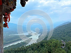 A brilliant view from a pagoda on mountains