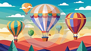 Brilliantly colored hot air balloons float gracefully across the horizon their pilots eagerly vying for first place in photo