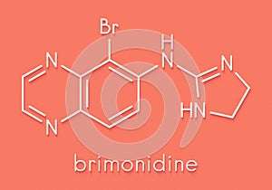 Brimonidine alpha2-adrenergic drug molecule. Used in treatment of open-angle glaucoma, ocular hypertension and rosacea. Skeletal. photo