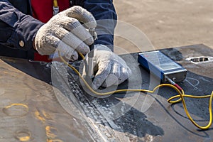 Brinell hardness test of steel and welded photo