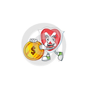 Bring coin cross shield character on white background photo