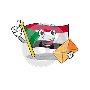 Bring envelope flag sudan with mascot funny cartoon