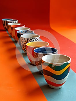 Bring history to life with a long shot of cups designed in the style of different epochs From ancient Egypt to futuristic