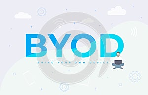 Bring Your Own Device with BYOD abbreviation acronym business concept. Flat vector illustration isolated on white background