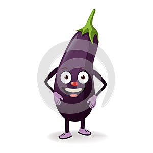 Brinjal character with funny cartoon smiling. Semi-realistic brinjal character. Happy vegetable vector illustration. vector