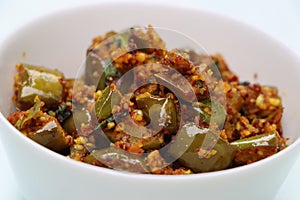 Brinjal or Egg plant dry fry, south Indian curry with roasted peanut powder