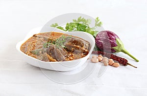 Brinjal or Eggplant Indian Vegetarian Curry in a Bowl