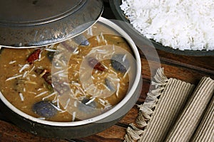 Brinjal sambar - A lentil soup from Tamilnadu