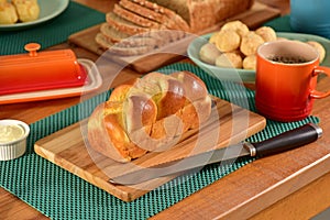 Brioche bread on rustic board