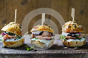 Brioche buns with salmon and salad