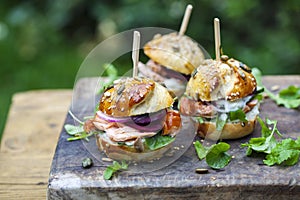 Brioche buns with salmon and salad
