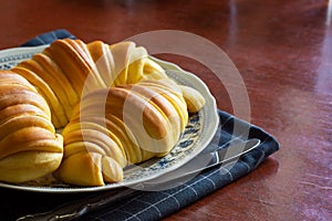 Brioche Croissants, Leavened Portuguese Pastries on Kitchen Table