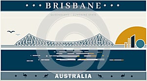 Brisbane city river story bridge illustration