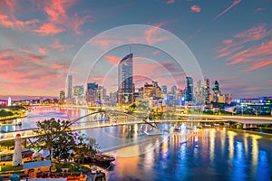 Brisbane city skyline and Brisbane river at sunset