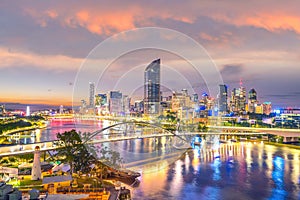 Brisbane city skyline and Brisbane river at twilight