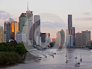 Brisbane City skyline at sunset