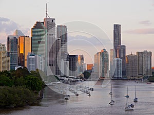 Brisbane City skyline at sunset photo