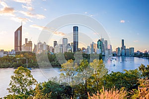 Brisbane city skyline  at twilight in Australia