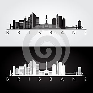 Brisbane skyline and landmarks silhouette