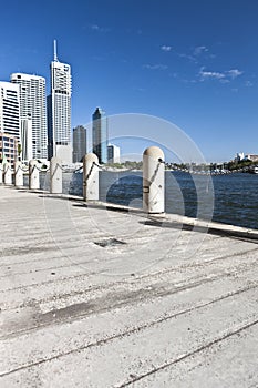 Brisbane skyscrapers. View from river waterfront