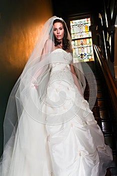 Brise in Staircase in Mansion Before Wedding