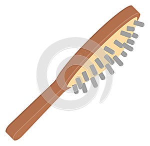 Bristle brush cartoon icon. Wooden hair comb