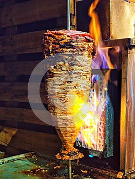 bristle meat prepared for dinner tacos in restaurant at night