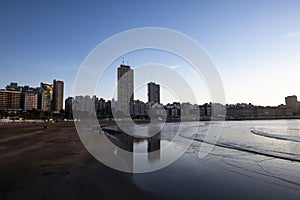 Bristol beach sunset city with skyscraper in mar del plata province of buenos aires argentina-j