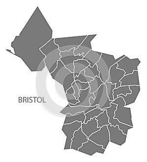 Bristol city map with wards grey illustration silhouette shape photo