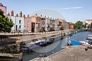 Bristol England UK boat moorings and houses on Bathurst Parade photo