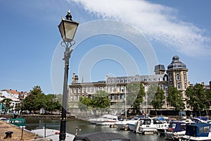 Bristol England UK boat moorings and houses opposite Bathurst Parade