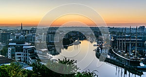 Bristol harbourside at sunrise