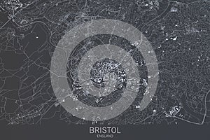 Bristol map, satellite view, city, Britain, England